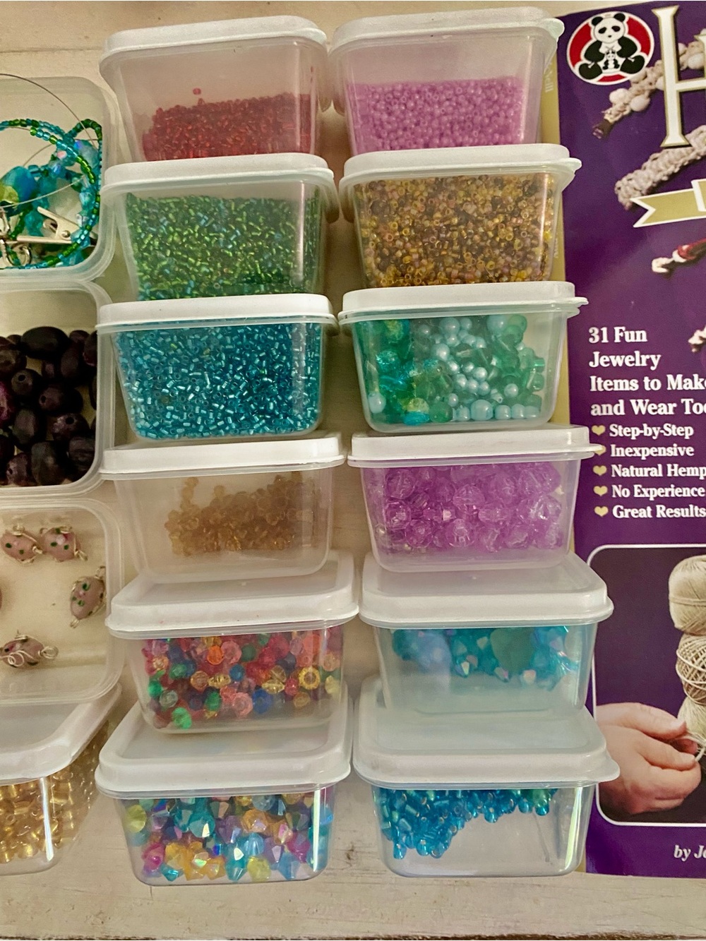 Clear Plastic Stackable Bead Storage Containers with assorted beads